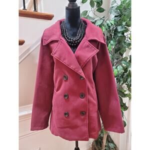 Me Jane Women Maroon Polyester Double Breasted Long Sleeve Buttons Front Coat 3X